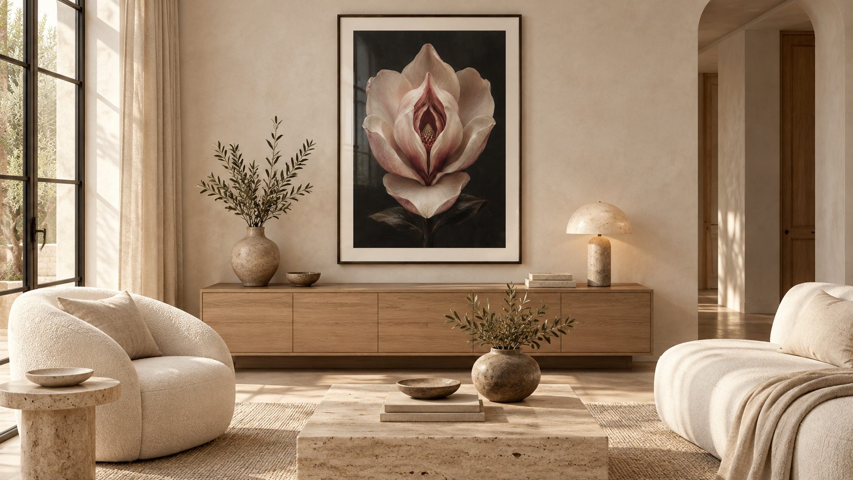 First Bloom shown in a warm contemporary living room